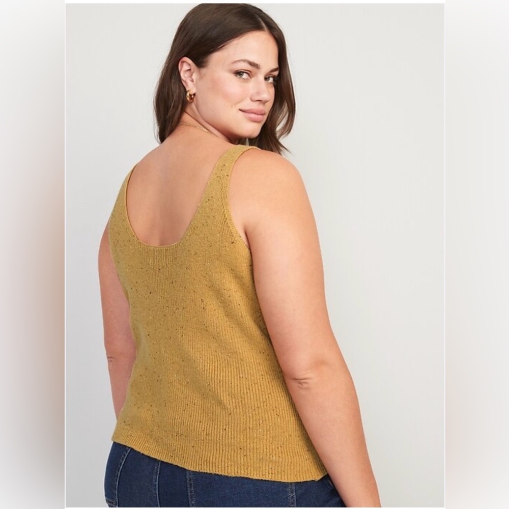 NWT Gap Linen Blend Speckled-Yarn Rib-Knit Tank Top Golden Tan Size Medium